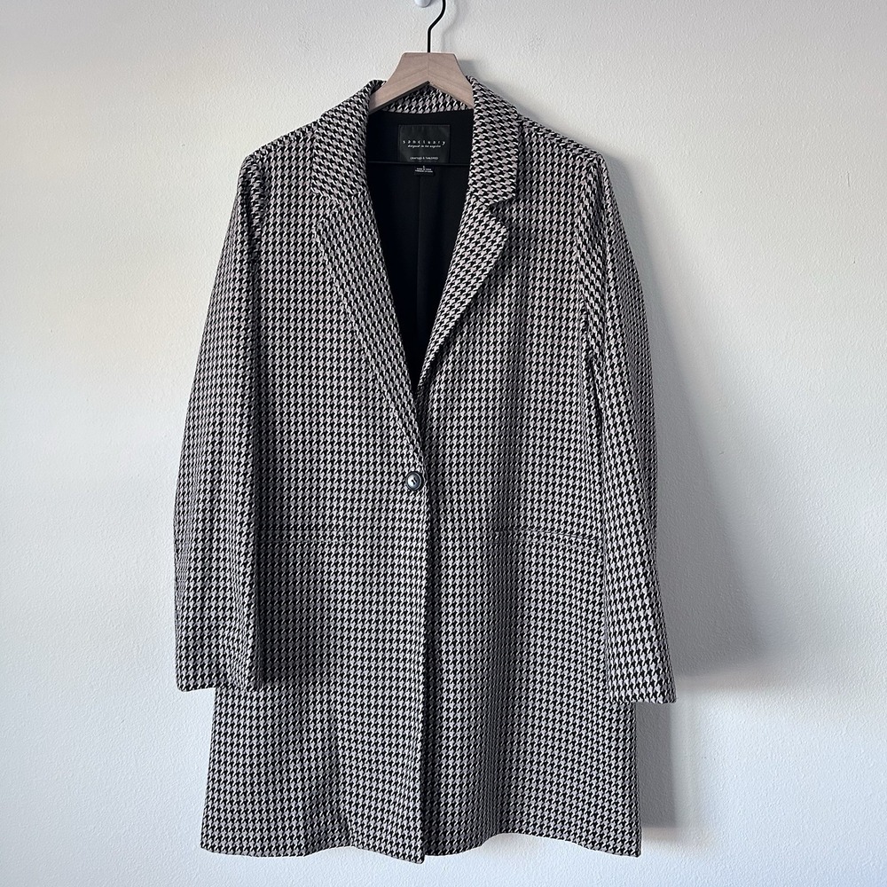 Sanctuary Carly Coat Longline Blazer Jacket Saddle Houndstooth Oversized Size L - Picture 1 of 13